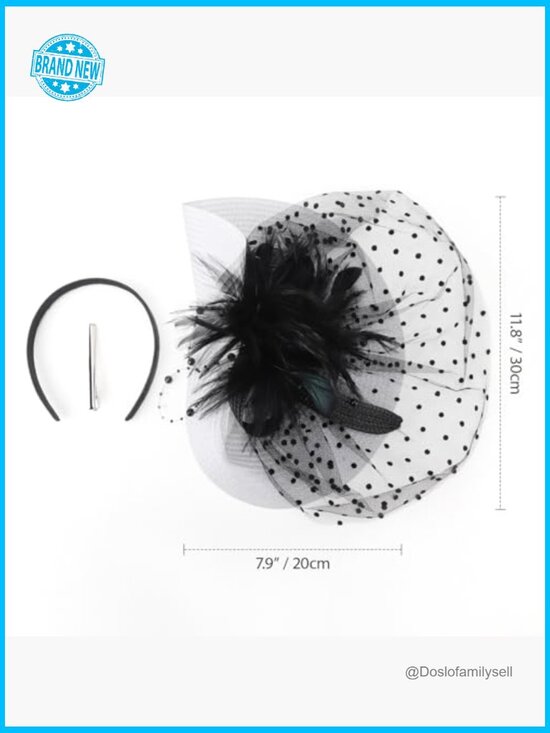 Vintage Feather Fascinator with Headband and Clip, Polka Dot Veil main image 6